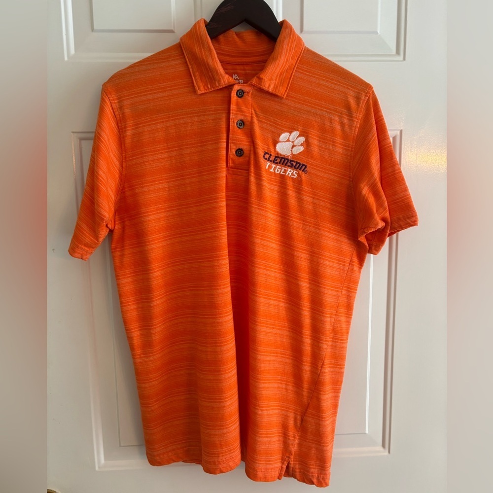 Clemson Tigers Orange Polo Shirt Men’s Large Cotton Blend Striped Short Sleeve